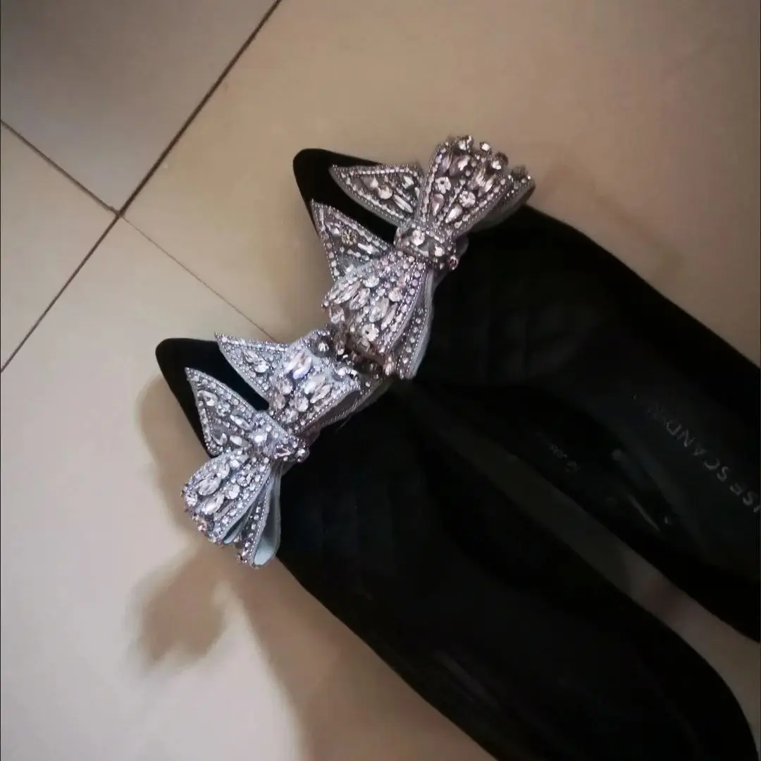 【زوج واحد】مشابك أحذية عالية الكعب بإبزيم على شكل فيونكة من حجر الراين قابلة للفصل ومتعددة الاستخدامات وإكسسوارات ذاتية الصنع مشبك حذاء نسائي مسطح #5