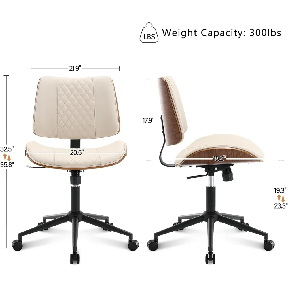 كرسي مكتب بدون ذراع بعجلات للمساحات المدمجة: كرسي مكتب مريح للمكاتب المنزلية الصغيرة