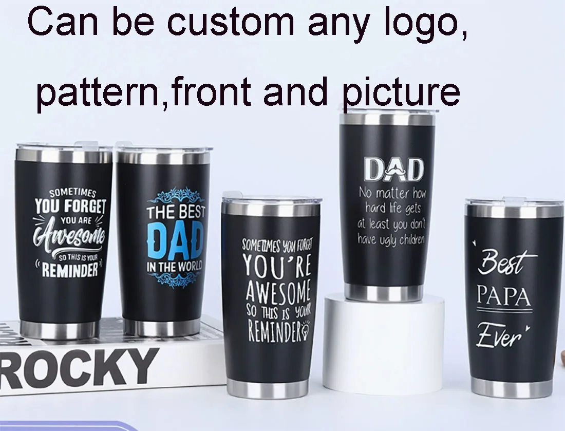 Vasos de acero inoxidable con diseño de logotipo personalizado, frascos de vacío, taza de café de vidrio de viaje, termo de agua de doble pared, taza para coche