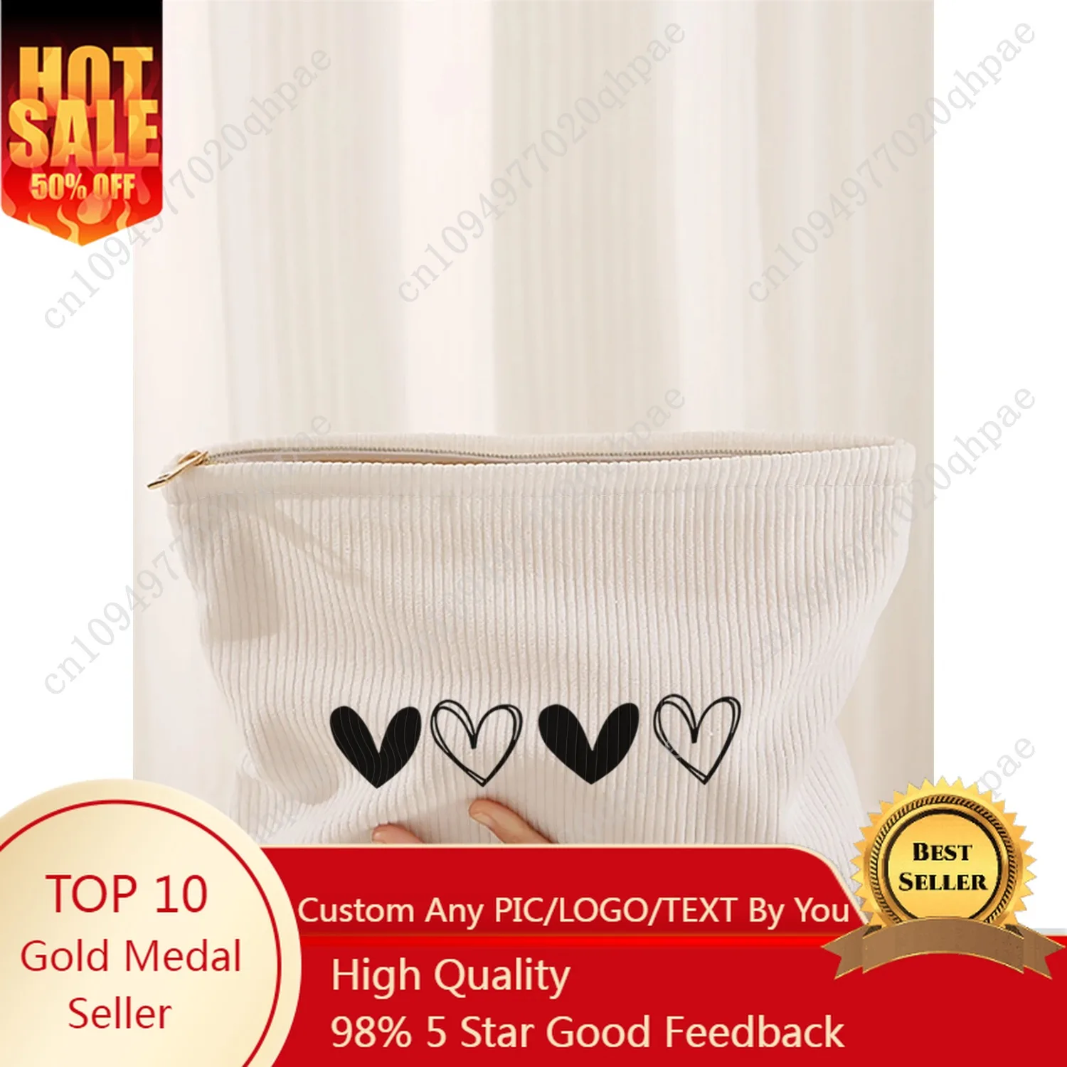 

1 heart-shaped corduroy makeup bag, light zipper makeup storage box, multifunctional bag with lining