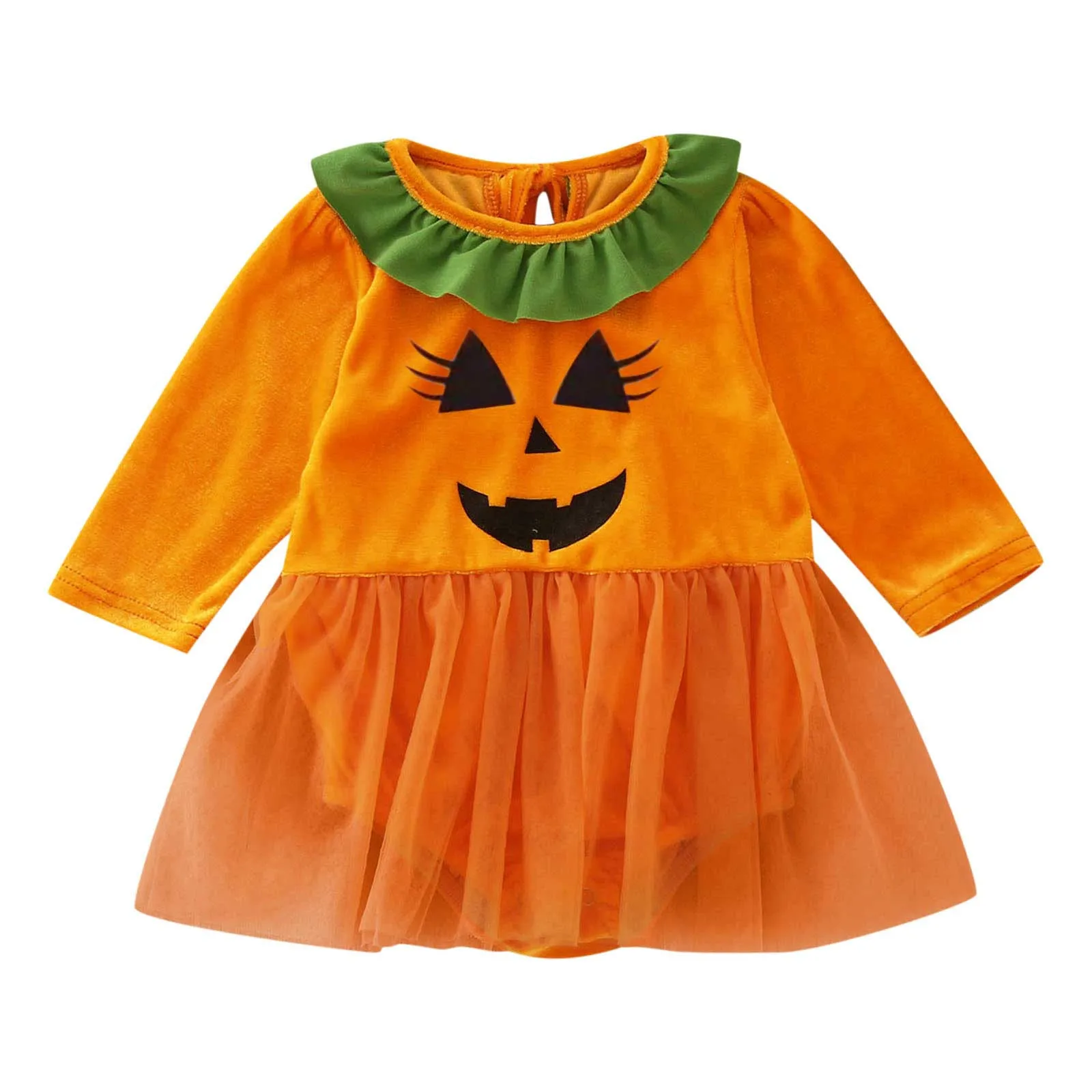 Halloween Infant Girls Romper Dress Long Sleeve Pumpkin Prints Jumpsuits Newborn Bodysuit Cosplay Costumes Party Baby Clothes