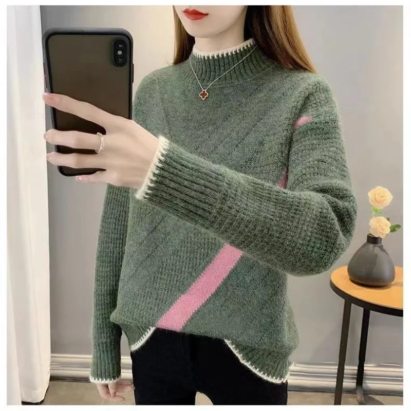 Women's 2023 Autumn/Winter New Warm Loose Inner Layup Bottom Sweater with Thickened Half High Neck Pullover Top