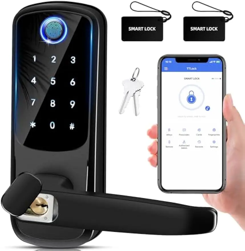 

Smart Keyless Entry Door Lock with Fingerprint, Keypad & App Control for Home Security