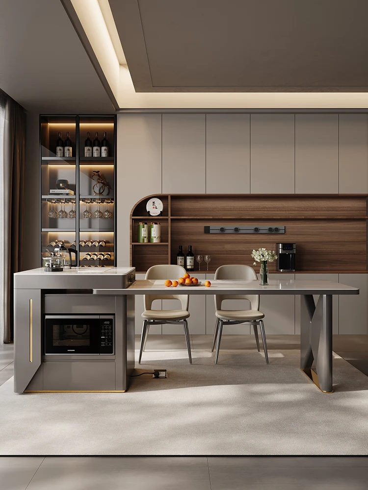 LH retractable island table integrated household small apartment tea table rock slab guide table