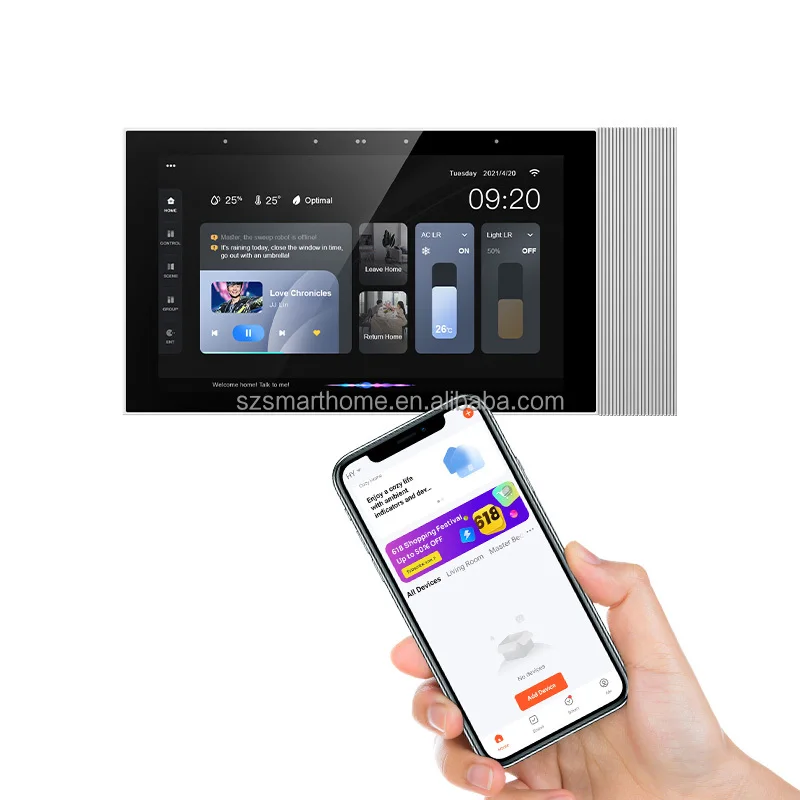 STLF FX Tuya 7 Inch HD LCD Touch Control Panel Android Smart Home Central Control Gateway with Audio Music Play Light-dimmer Fun