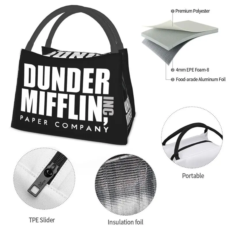 The Office TV Show Dunder Mifflin Paper Company bolsa de almuerzo para mujer, fiambrera térmica más fresca para el trabajo escolar, bolsas de Picnic