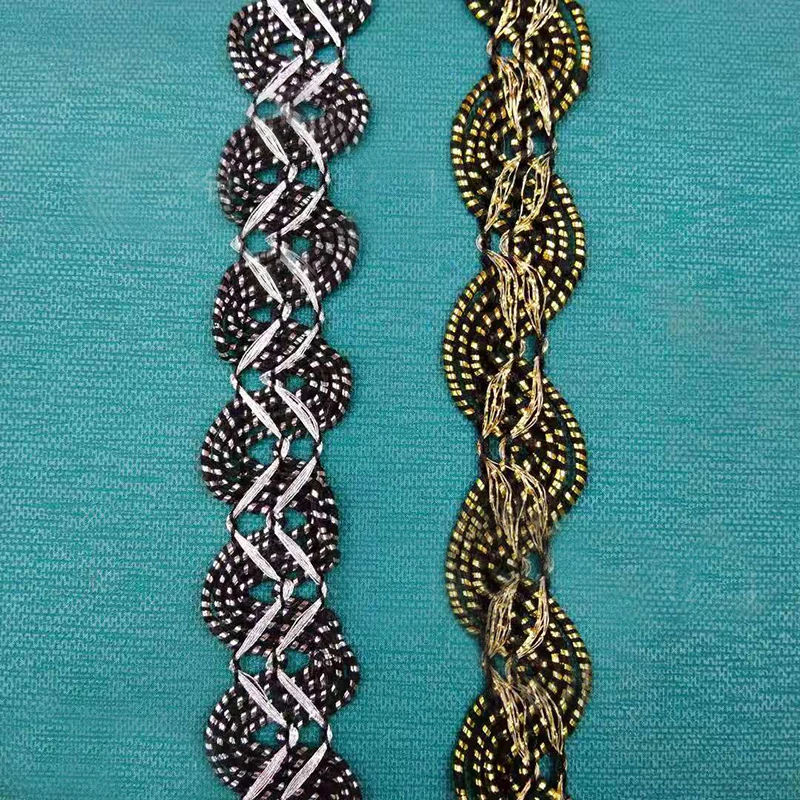 20Yards Black Gold Lace Trim Ribbon Curve Lace Fabric Sewing Centipede Braided Lace Wedding Craft DIY Clothes Accessories Decora