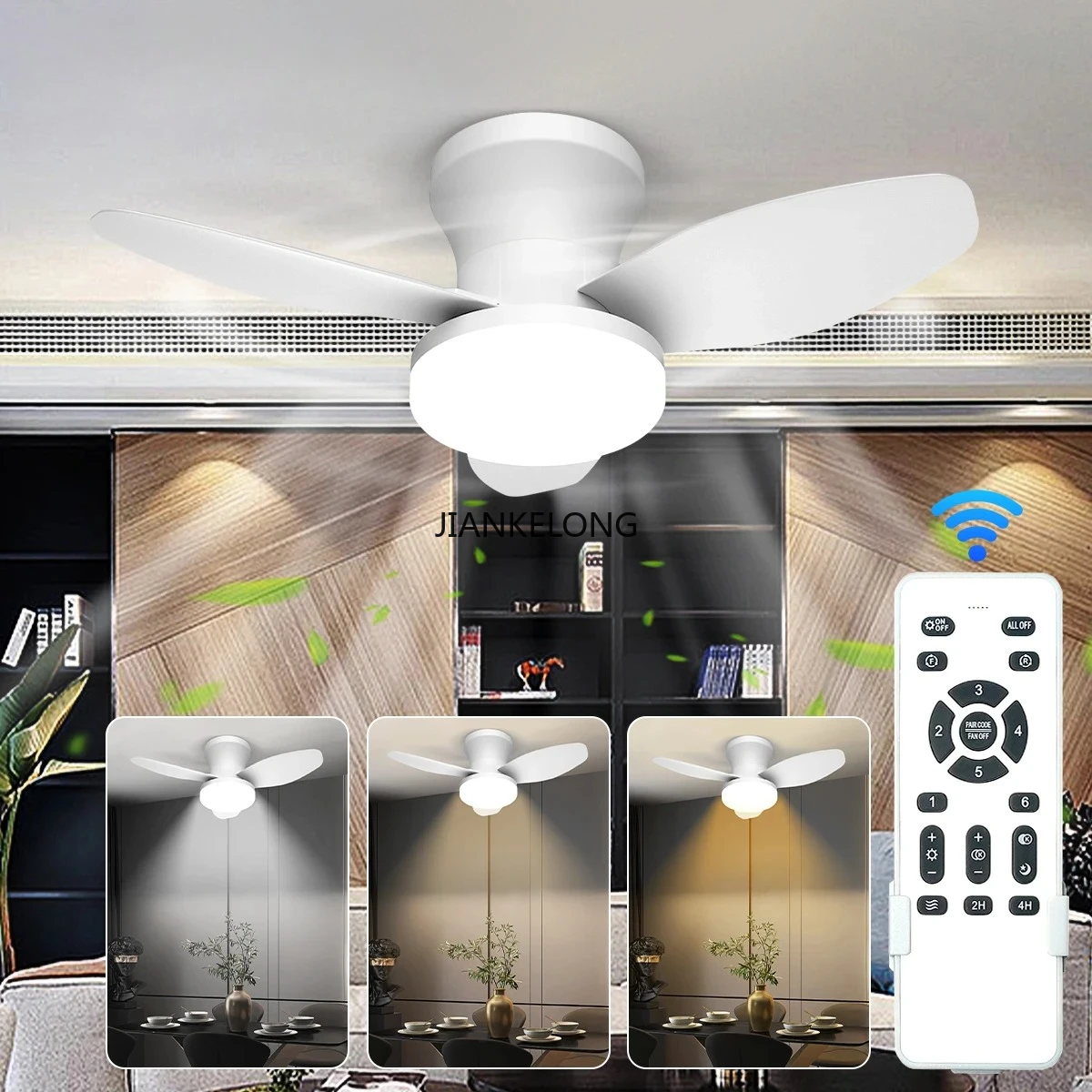 

Mexllex Three Leaf Ceiling Fan with Light & Remote Control, 6 Speed, Reversible Noiseless, Dimmable LED Chandelier for Bedroom