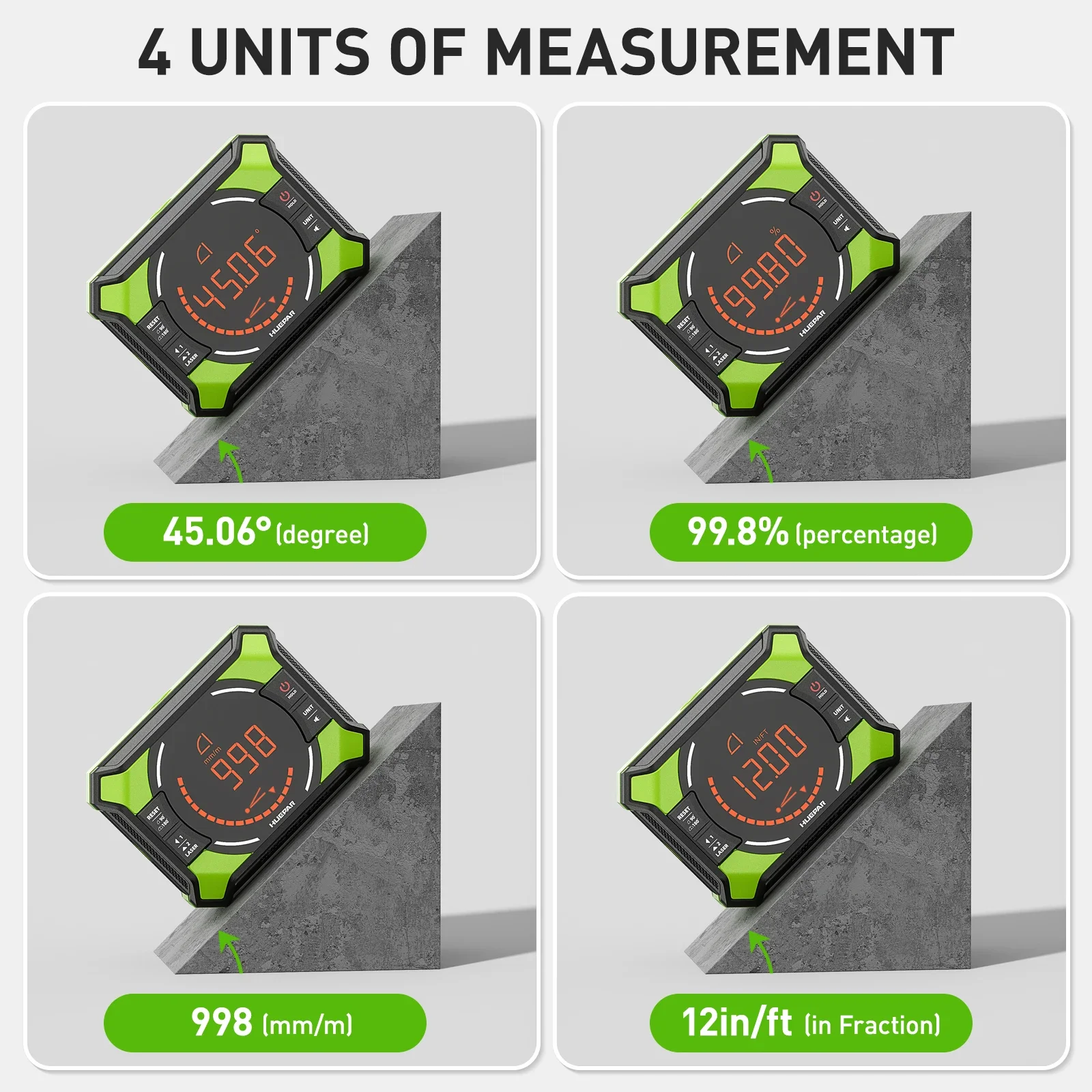 Huepar Laser Level with Digital Angle Gauge 3-in-1 Electronic Table Saw Angle Finder Protractor Inclinometer Woodworking Tools