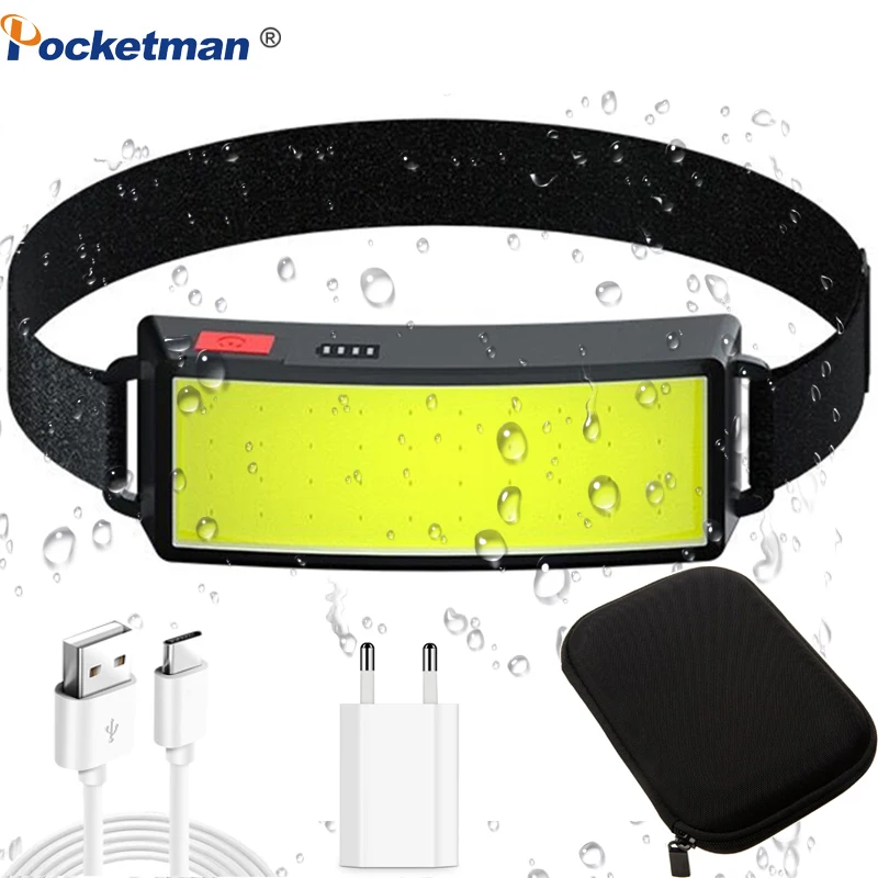 

Strong Power COB LED Headlight USB Rechargeable Headlamp Portable Waterproof Built-in Battery Work Lighting Head Lamp