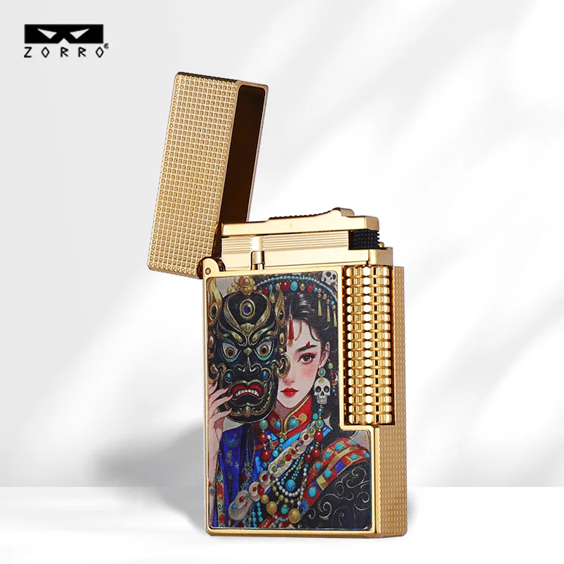 2026 Zorro Paris Nails Bright Starlight Inflatable Lighter, Side Pulley New Metal Men's Smoking Accessories Ignition Tool Gift
