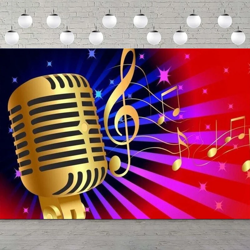 Fotografia pano de fundo nota musical preto e ouro microfone música festa arte abstrata estúdio decoração da parede fundo banner