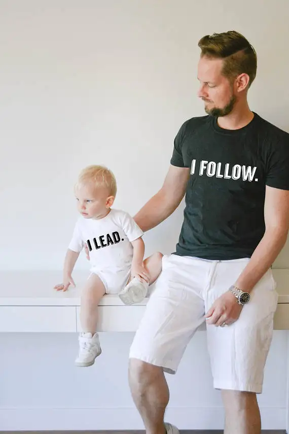 

I Follow I Lead Cotton Dad and Son Matching Tshirt Family Matching Clothes Mommy and Me Boho Baby Clothes Casual