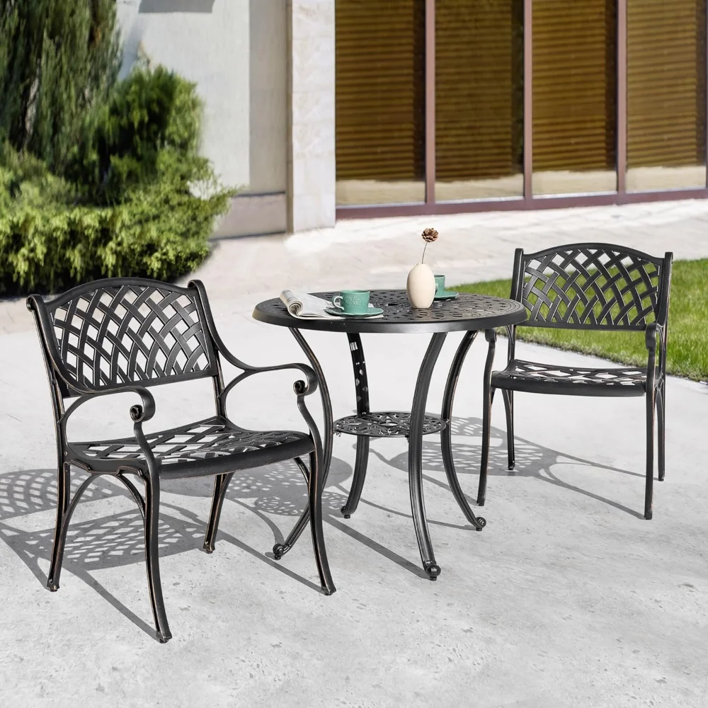 

3 Piece Outdoor Bistro Set Cast Aluminum Patio Set Bistro Table Set Rustproof Patio Table and Chairs