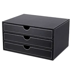 Leather Stationery Organizer Storage Boxes Desk Organizer Stand for Pens Home Office Storage Drawer Organizer for Documents Tray