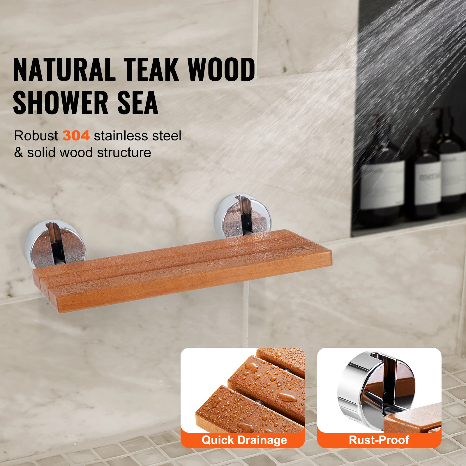 Folding Teak Shower Seat, 20.1
