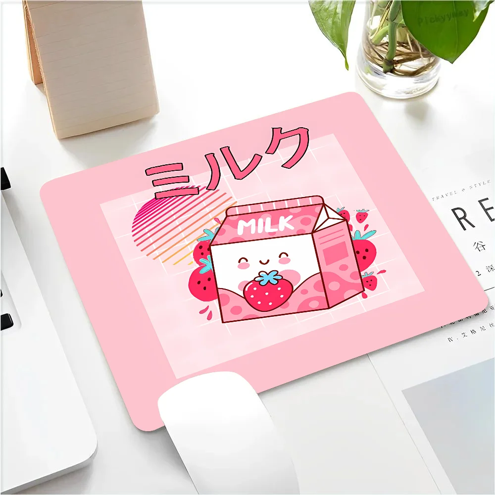 Cute Banana Milk Strawberry Drink Mousepad Small LockEdge Mouse Pad For Gamers Computer Desk Pad Anti-slip Rubber