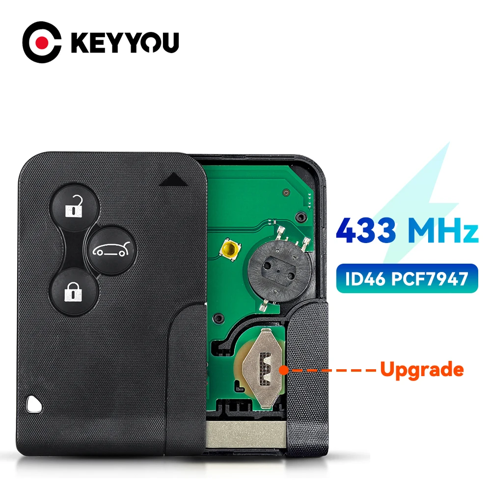 

Обновленный дизайн KEYYOU для Renault Megane 2 3 Scenic Clio 2003-2008, аварийная карта, дистанционный ключ, 433 МГц, ID46 PCF7947, чип, 3 кнопки