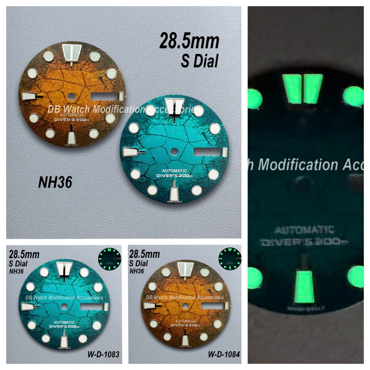 

28.5mm S Logo Tree leaves Dial Fit NH35/NH36/4R/7S Movement Green Luminous Diving Dial Mechanical Watch Modification Accessories
