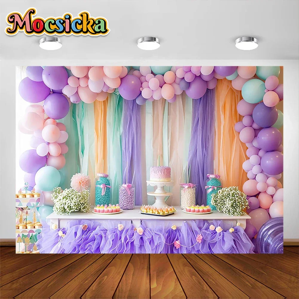 Children Photography Background Colorful Balloon Arch Garland Holiday Birthday Decoration Cake Smash Baby Shower Studio Props