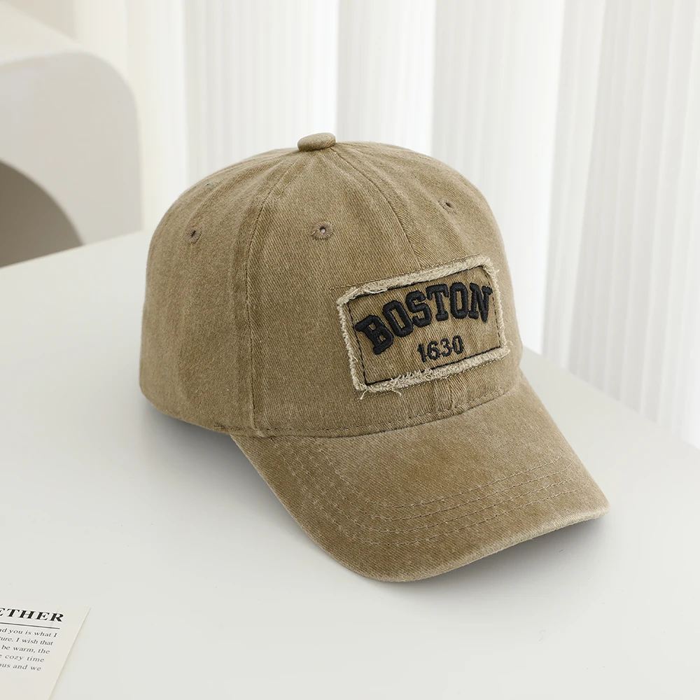 Spring Vintage BOSTON Embroided Baseball Caps for Boy Washed Cotton Adjuatable Caps Casual Oudoor Sun Hat for Boy Kids Caps Gift