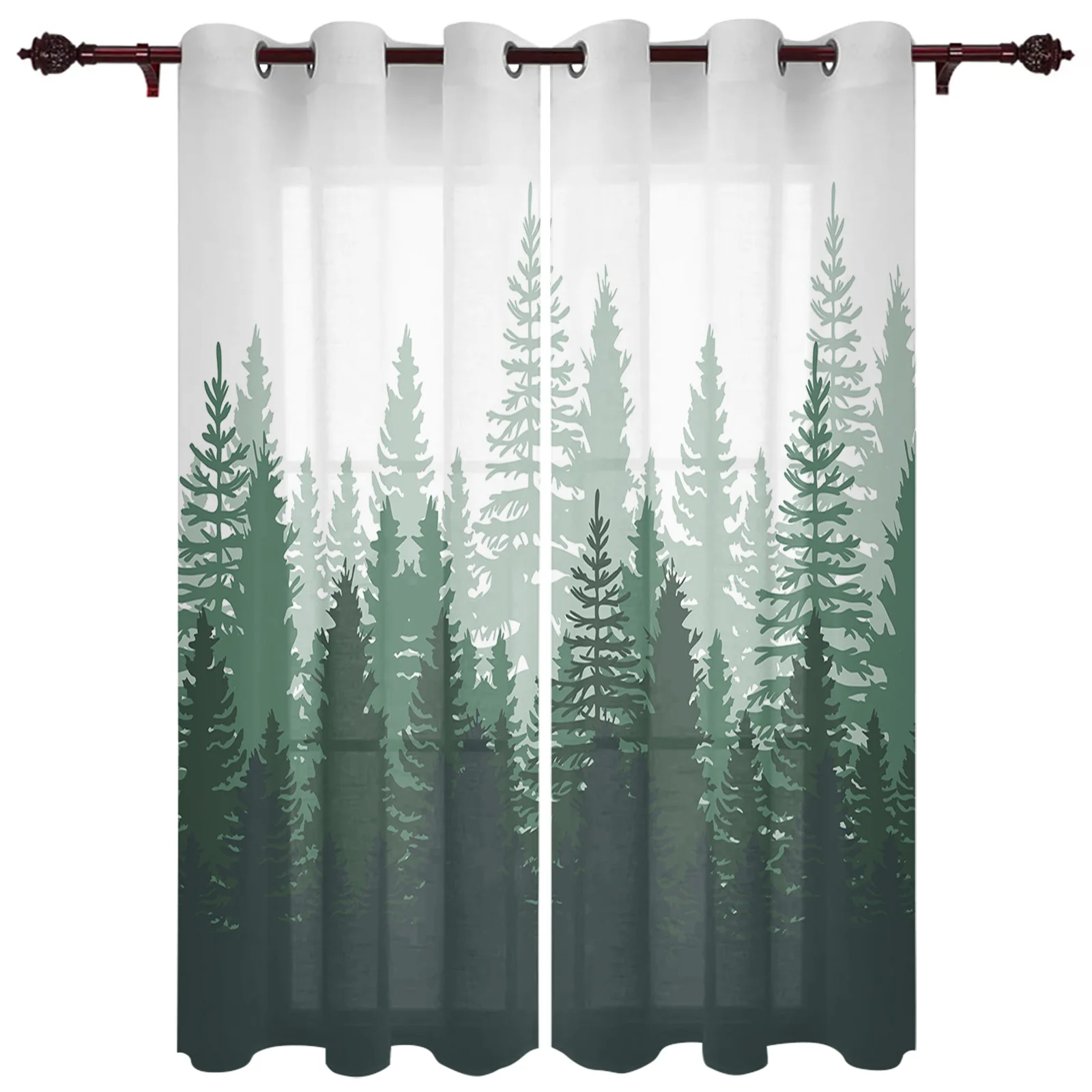 

3D Forest Series Printing Pattern Blackout Sunshade Curtains 2 Pieces of Living Room Bedroom Home Decoration Hook Punch