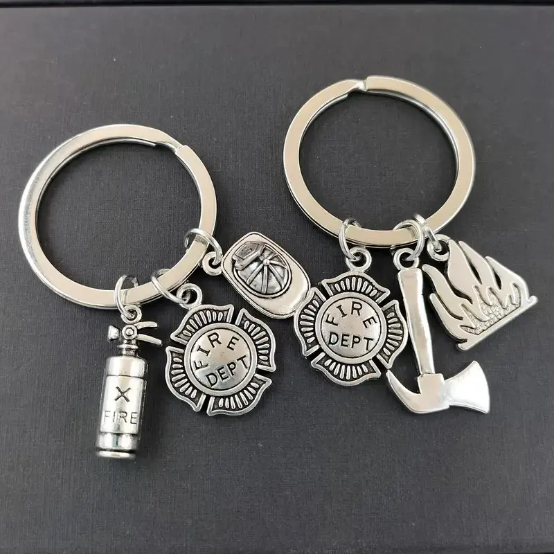 1pc Creative And Novel Fire Extinguisher Badge Firefighter Axe Keychain For Men, Fashion Pendant For Men