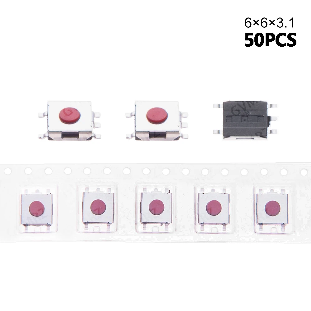 6.2X6.2mm Height=2.5/2.7/3.1/3.4/3.7/4/4.3/5/5.5mm 5PIN SMD(SMT) Red Tact Button PCB Mounting Momentary Click