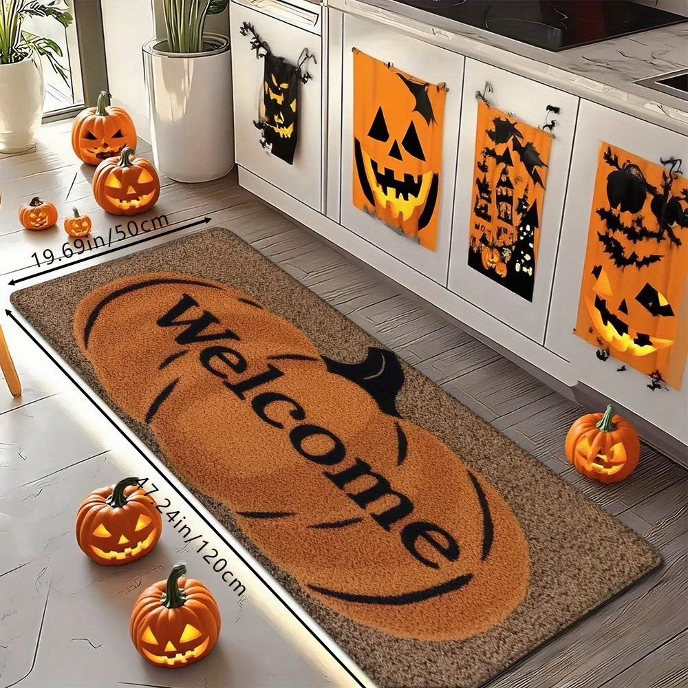 VIKAMA Welcome Pumpkin Fall Harvest Print Kitchen Floor Mat Set Non‑Slip Waterproof Soft Rug for Kitchen Home Decoration