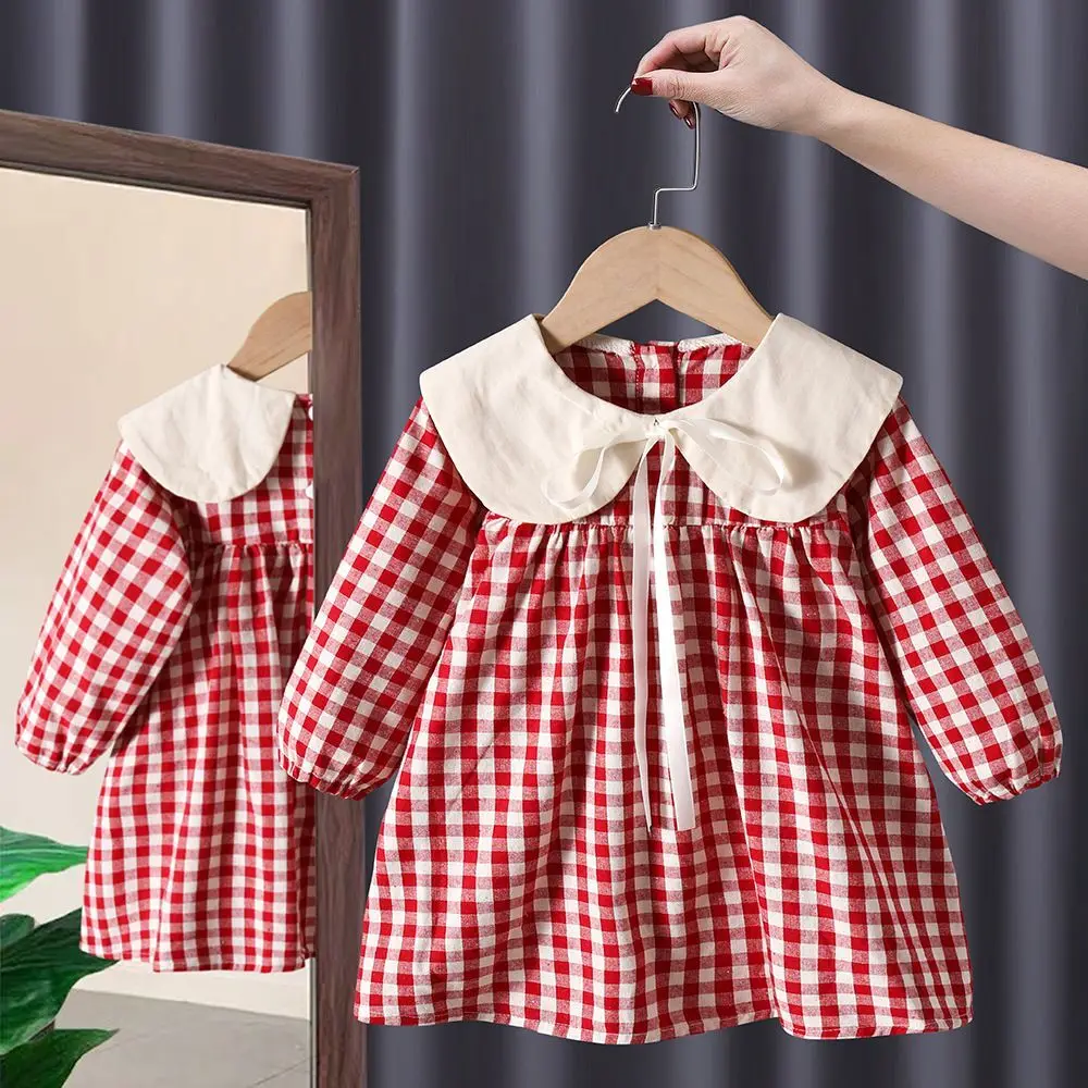 Stand Collar Lace Skirt Winter Girls Dress Flower Embroidery Princess Long Sleeve Children's Clothing