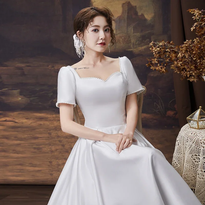 Customized Wedding Dress Satin Vrstidos De Novia Bridal Plus Size Train Ball Gowns Lace Up Wedding Dresses