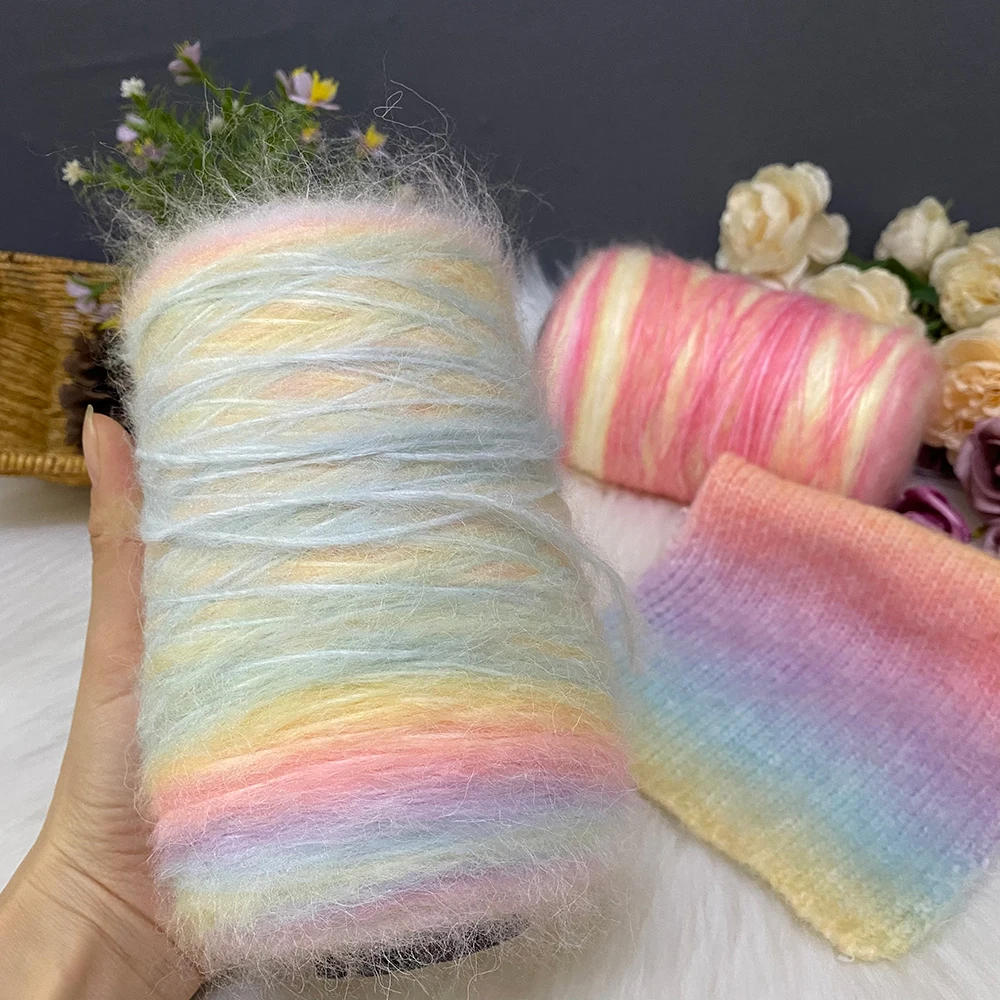 500G/Group High Quality Mohair Rainbow Candy Color Wool Blended Yarn Autumn And Winter Hat Scarf Sweater DIY Knitting Thick Line