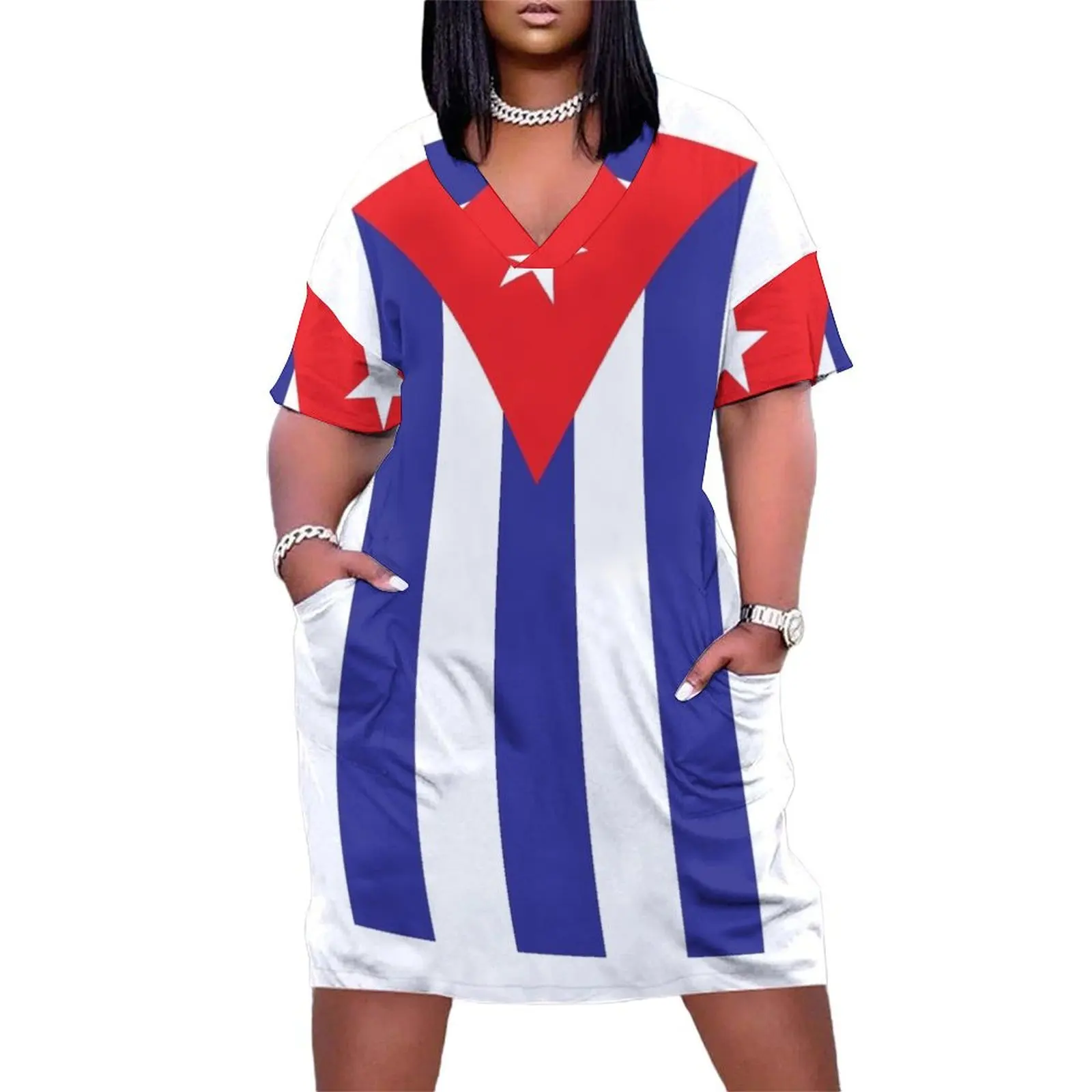 Cuban Flag Loose Pocket Dress birthday dress for women evening dress ladies sexy elegant women