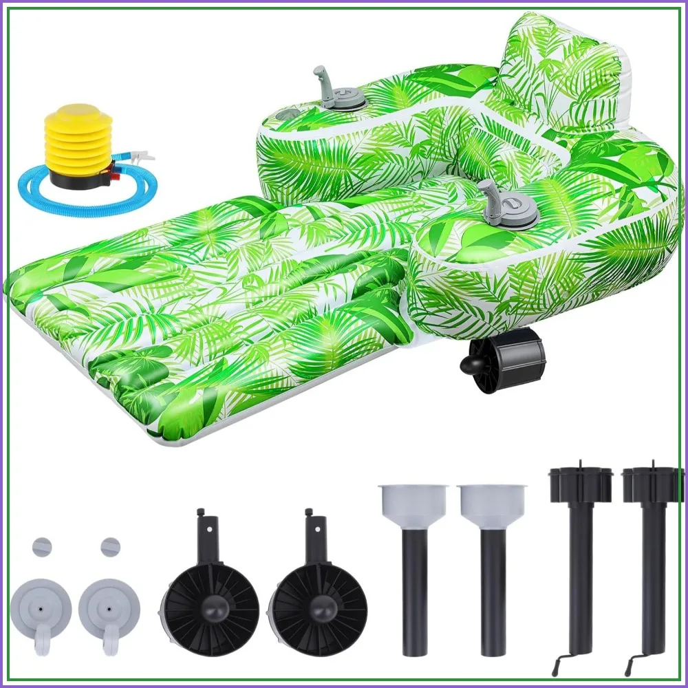Motorized Pool Float for Adults, Inflatable Pool Lounger with Dual Motor, Cup Holders, Backrest, Foot Pump for Lake, Beach, Summer Party