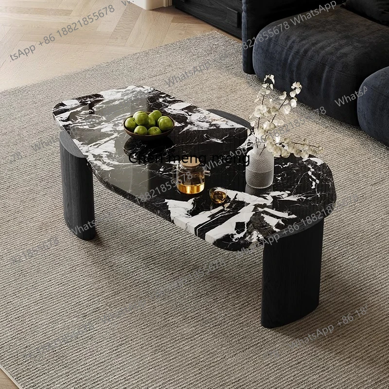

Retro natural travertine coffee table, marble black, Roman travertine solid wood, tea table