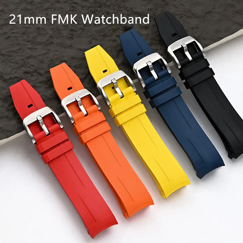 21mm FKM Fluororubber Curved End Sports Waterproof Rubber Watchband For Rolex Tissot1853 Starfish Diving T120 Series Watch Strap