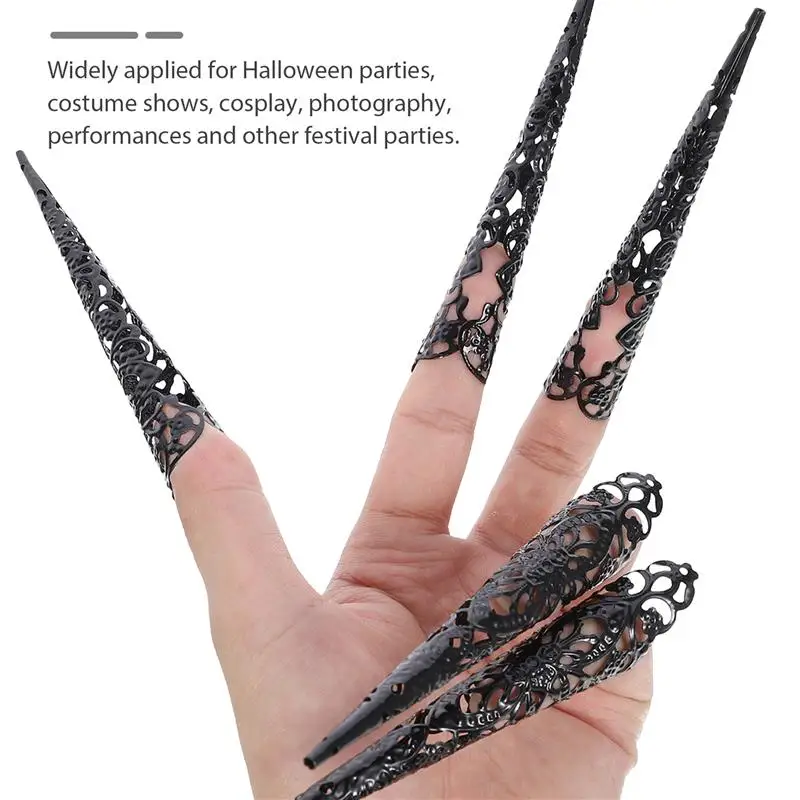 5Pcs Halloween Cosplay Finger Claw Floral Fingertip Claw Finger Nail Ring Queen Tip Claw Fingernail Ancient Halloween Decoration