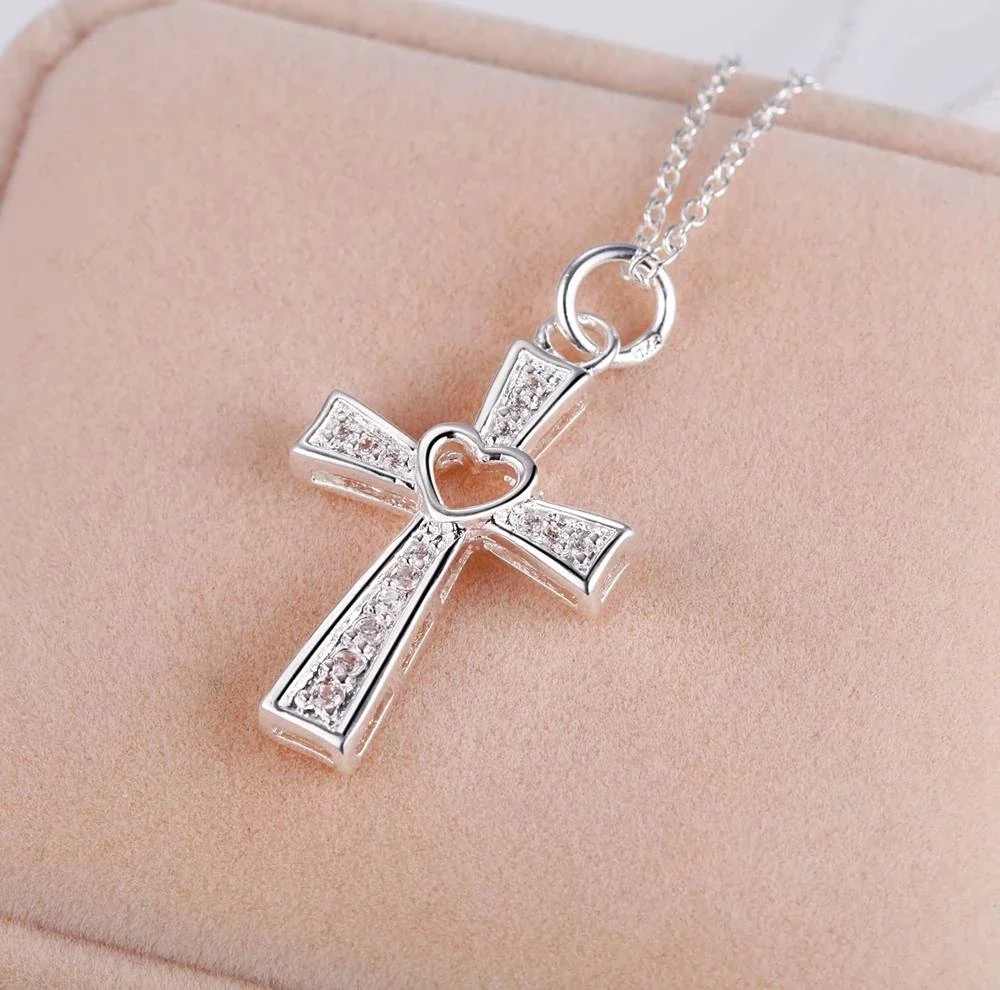 Charms classic 925 Sterling Silver crystal cross pendant Necklace For Women high quality Wedding party Jewelry Holiday gift