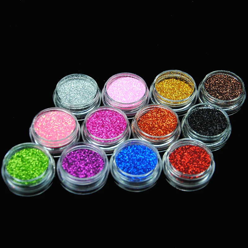 12 Color Set  Body Glitter Acrylic Powder Dust Nail Sequins Manicure Decoration Tattoo Supplies Decorations Nail Art