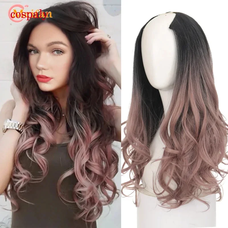 MEIFAN Synthetic Long Straight/ Wavy Curly U-Shaped Half Wig For Women Natural Brown Black Wigs Fake Hair Extensions