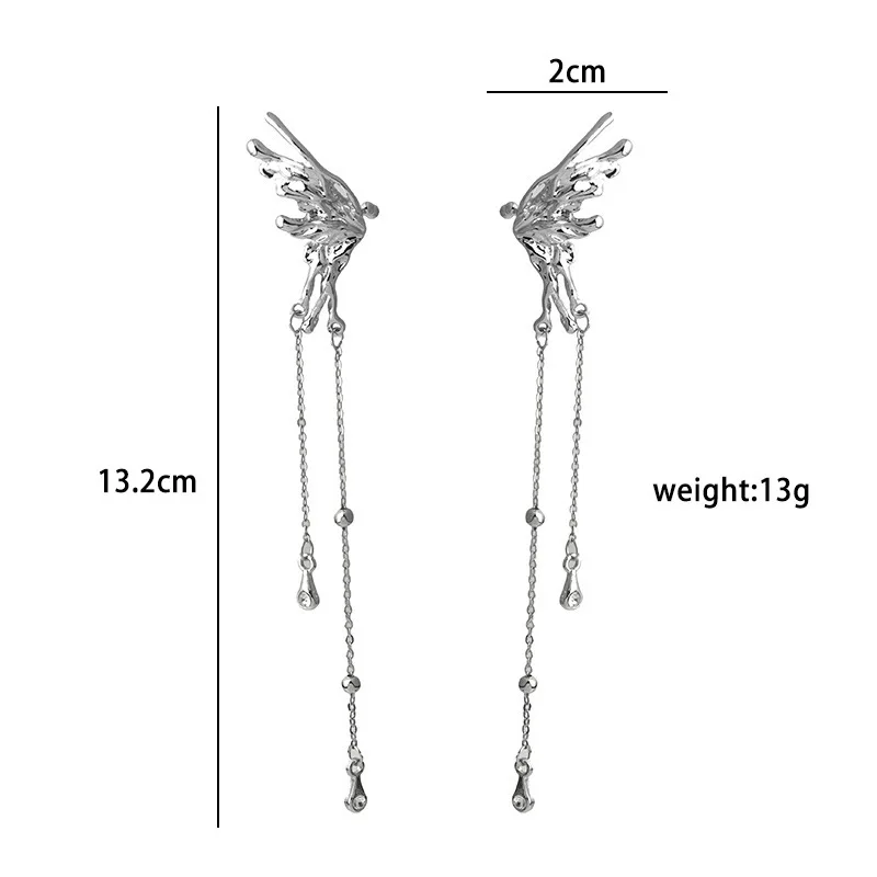 1Pair Earrings for Women Elegant Elf Butterfly Long Tassel Clip Wed Bridal Retro Kpop No Piercing Earbone Ear Cuff Jewelry Gift image 5