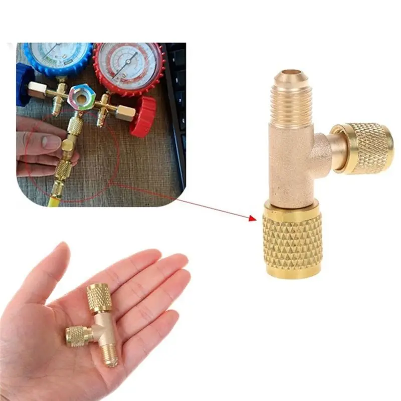 DTA4 Brass Refrigerant Exhaust Valve 1/4 SAE Adapter R22 R12 R134a Quick Air Exclusion Valve AC Tool