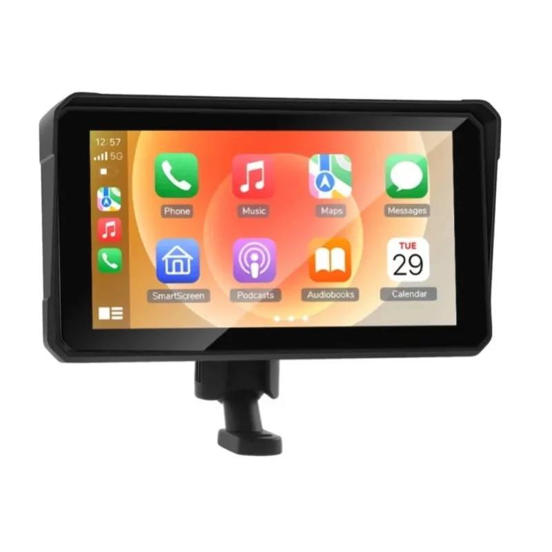 Podofo 6-calowy monitor nawigacyjny do motocykla z funkcją DVR, wodoodporny IP67, dotykowy ekran, przenośne urządzenie multimedialne, obsługa Carplay, Android Auto, połączenie Bluetooth. — 2