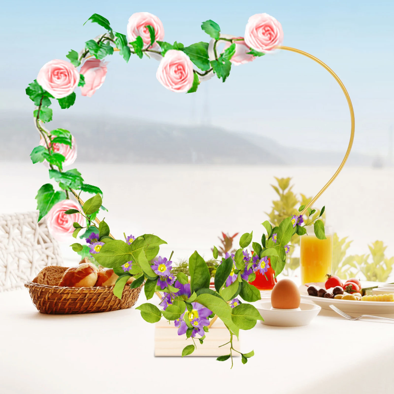 

2 Sets Heart Shape Iron Hoop Decor Wedding Table Floral Frame Metal Ring DIY Garland Dream Catcher Tassel Crafts Desktop