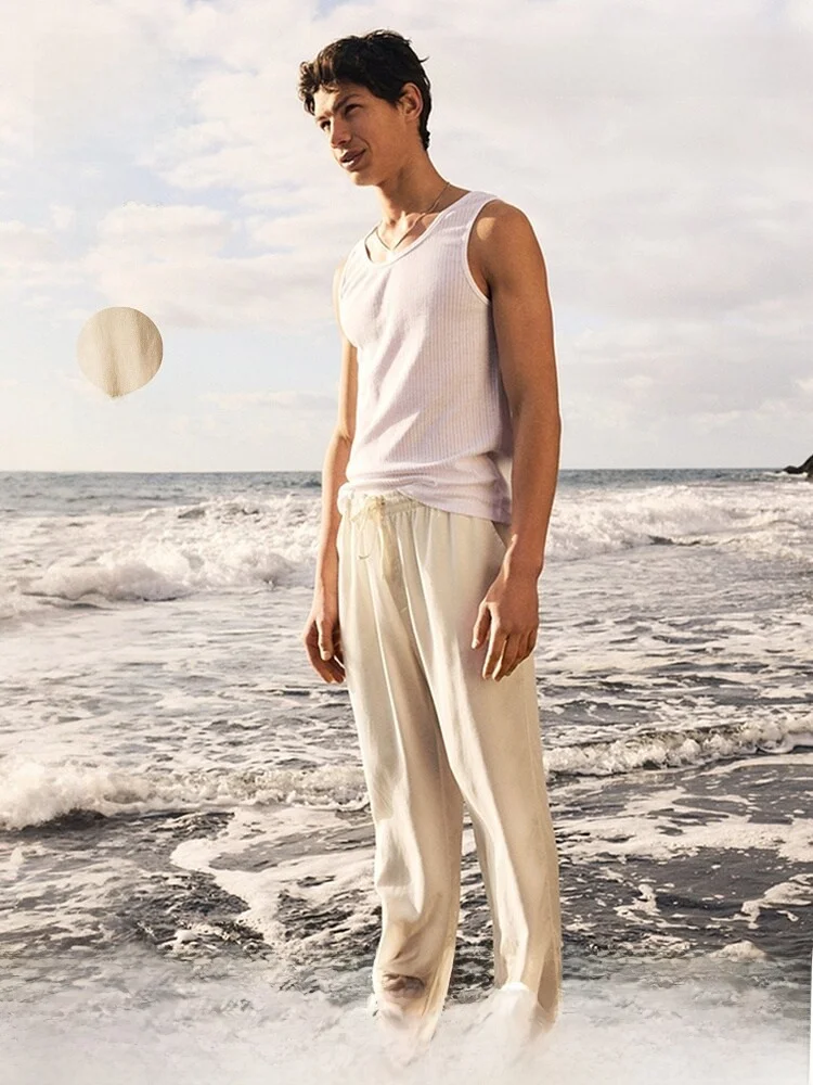 H&M Men's Home Clothes Set 2 Pieces Summer Lyocell Fabric Vest Pants Comfortable Breathable Sleepwear Casual Leisure Suit