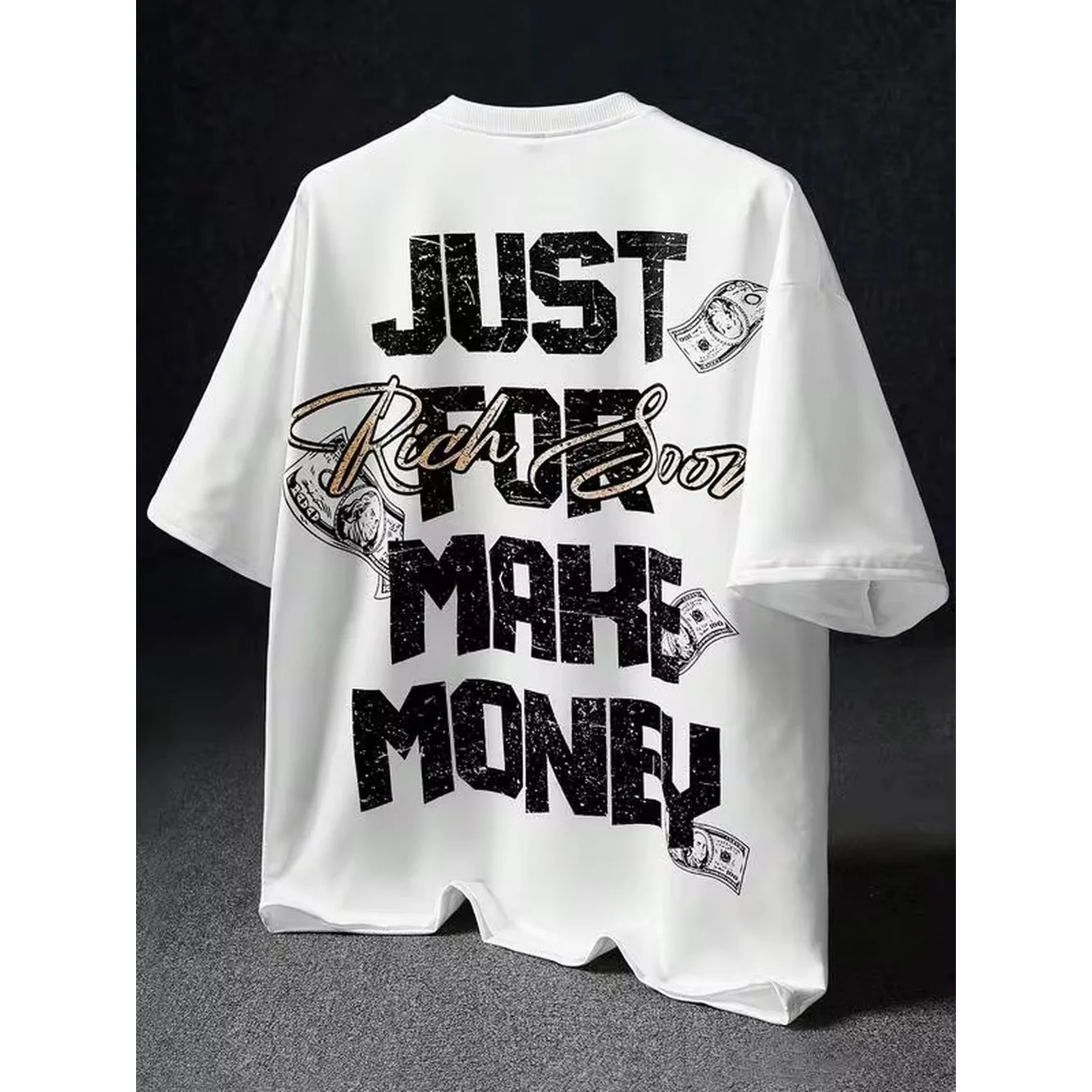 Manfinity EMRG Men's Streetwear White Summer T-Shirt,Dollar Bill & Music Graphic Tee For City Break,Outdoor Music Festival, Rapper Graphic Tees