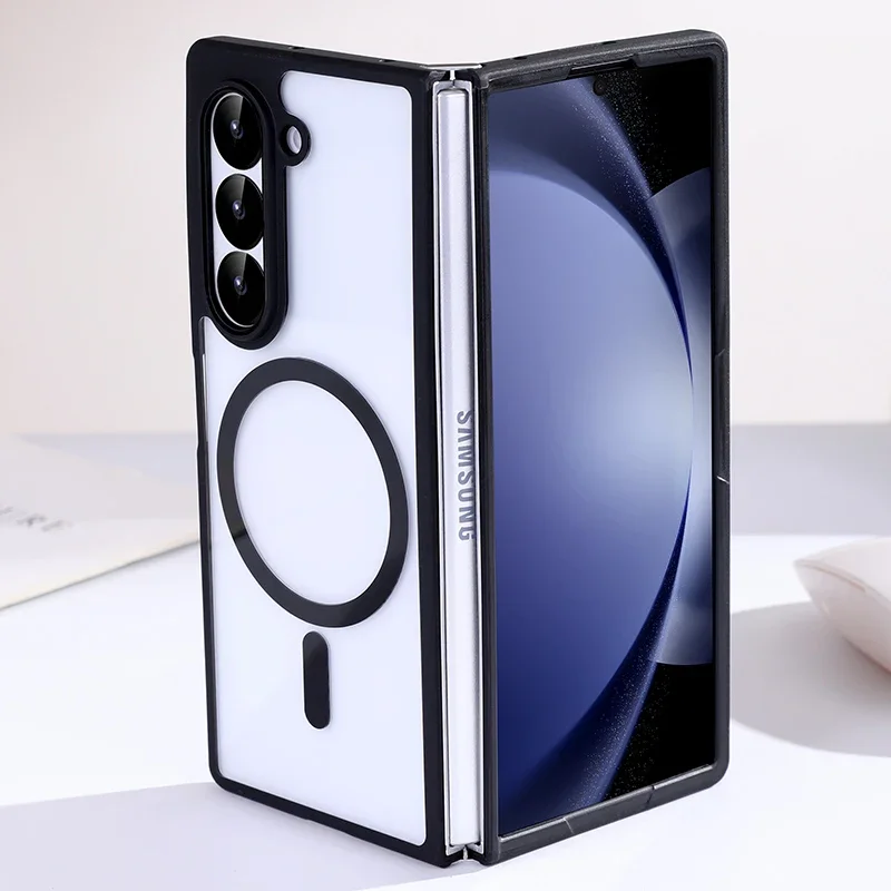 For Samsung Galaxy Z Fold 6 5 4 Magsafe Case Translucent Folding Shockproof Wireless Charging Magnetic Shockproof Hard PC Cover