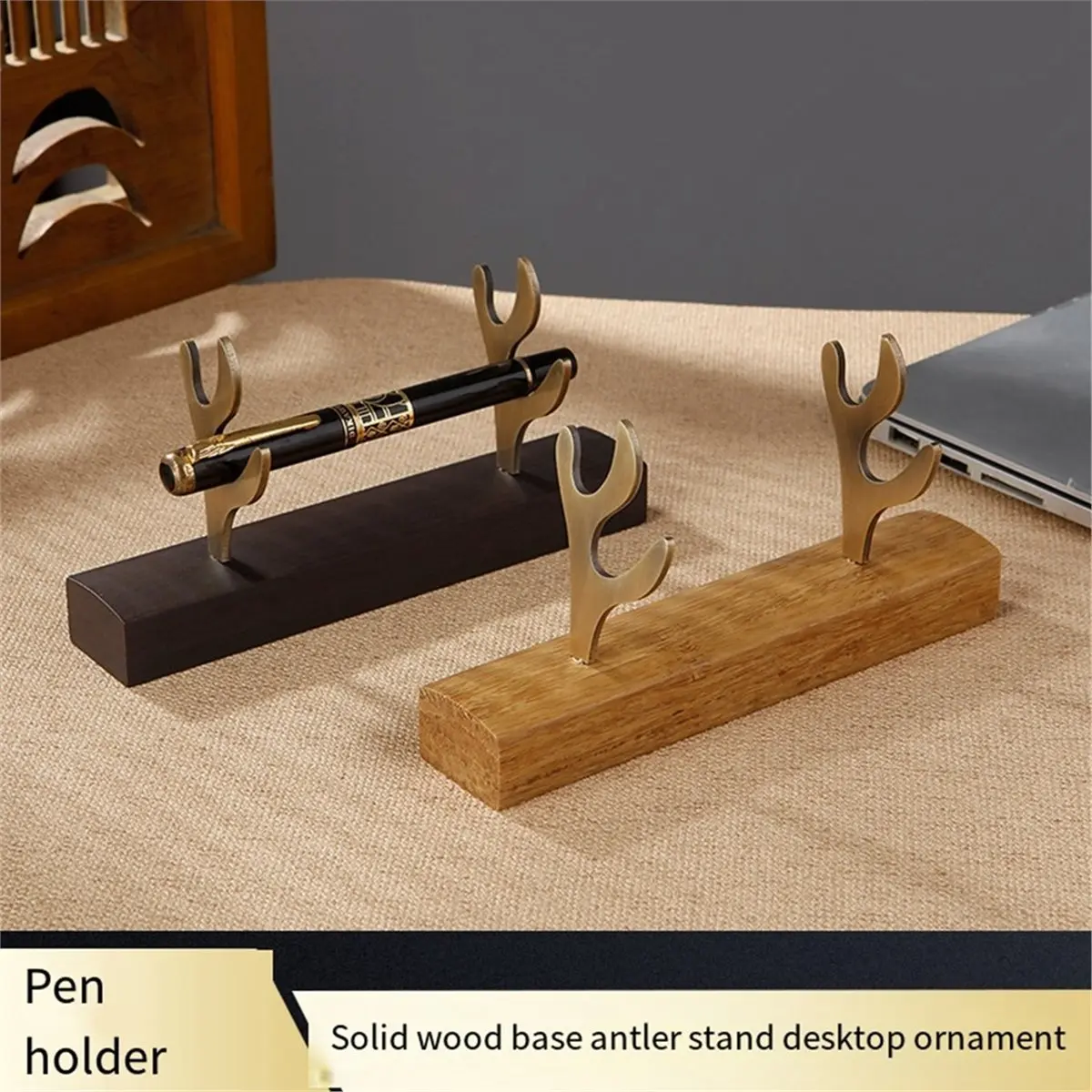 Eco-friendly Solid Wood Pen Holder Metal Storage Wood Desktop Ornaments Student Pen Holder Display Stand B