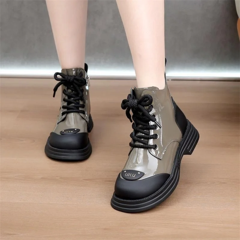 Ankle Boots Women New Winter Round Toe Lace-up Short Boots Women's Platform Heightening Designer Knight Boots Women Shoes