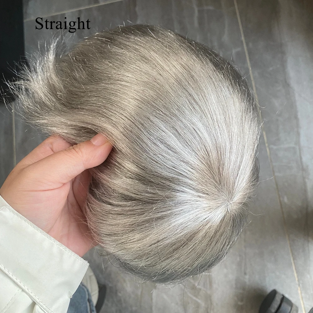 Undetectable 1B80 Gray Silver Black Human Hair Men's Toupee Capillary Prosthesis Easy Install Full PU Base Durable Men's Wigs